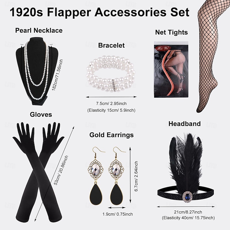 Retro Vintage Roaring 20s 1920s Outfits Flapper Headband Accesories Set The Great Gatsby Flapper Girl Wedding Guest Sequins Feather Fancy Dress Women's Event / Party Wedding Reception Bachelorette3
