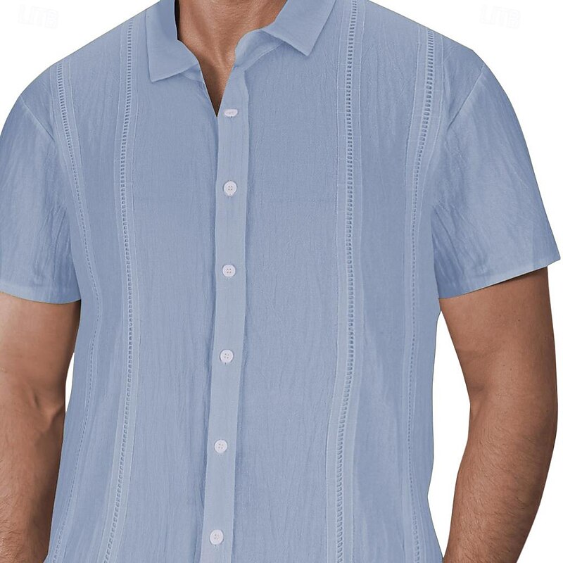 Men's Shirt Guayabera Shirt Summer Shirt Solid Color Vacation Curise Black White Navy Blue Khaki Short Sleeve Fold-over Collar Spring & Summer Clothing Apparel Patchwork2