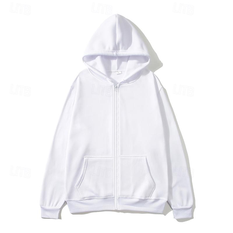 Men's Full Zip Hoodie Zip Up Hoodie Black White Light Grey Dark Gray Hooded Plain Zip Up Pocket Sports & Outdoor Daily Holiday Polyester Streetwear Basic Casual Spring &  Fall Clothing Apparel Hoodies