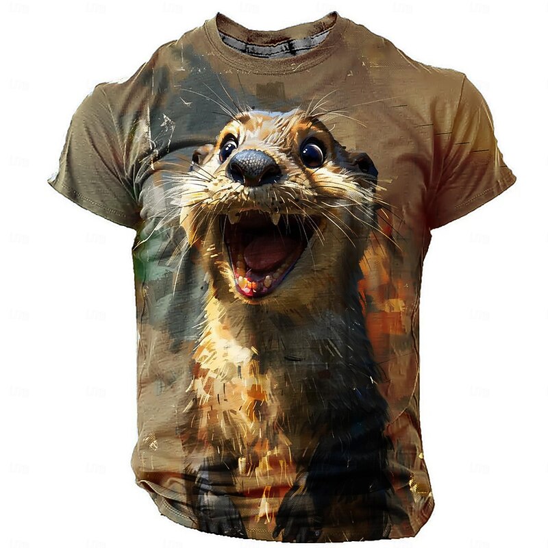 Men's Animal Funny T Shirt Short Sleeve T shirt 3D Print Crew Neck Shirt Retro Vintage Casual Street Style Sports Outdoor Holiday Going out Brown Dark Gray Spring & Summer Clothing Apparel S M L XL