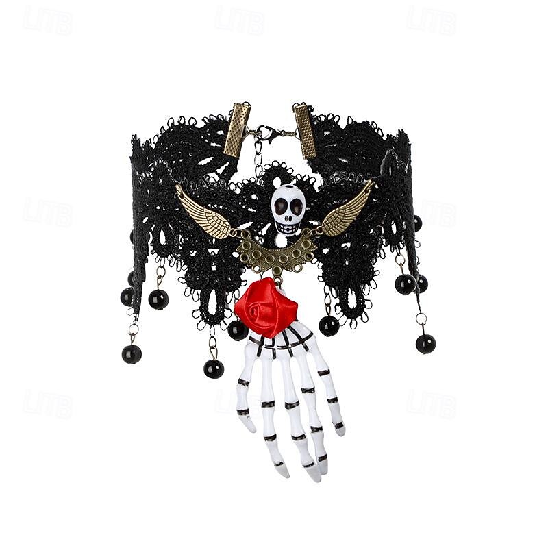 Festive decorations Halloween Skull Hair Band Black Tie Halloween play ornament necklace Headband2