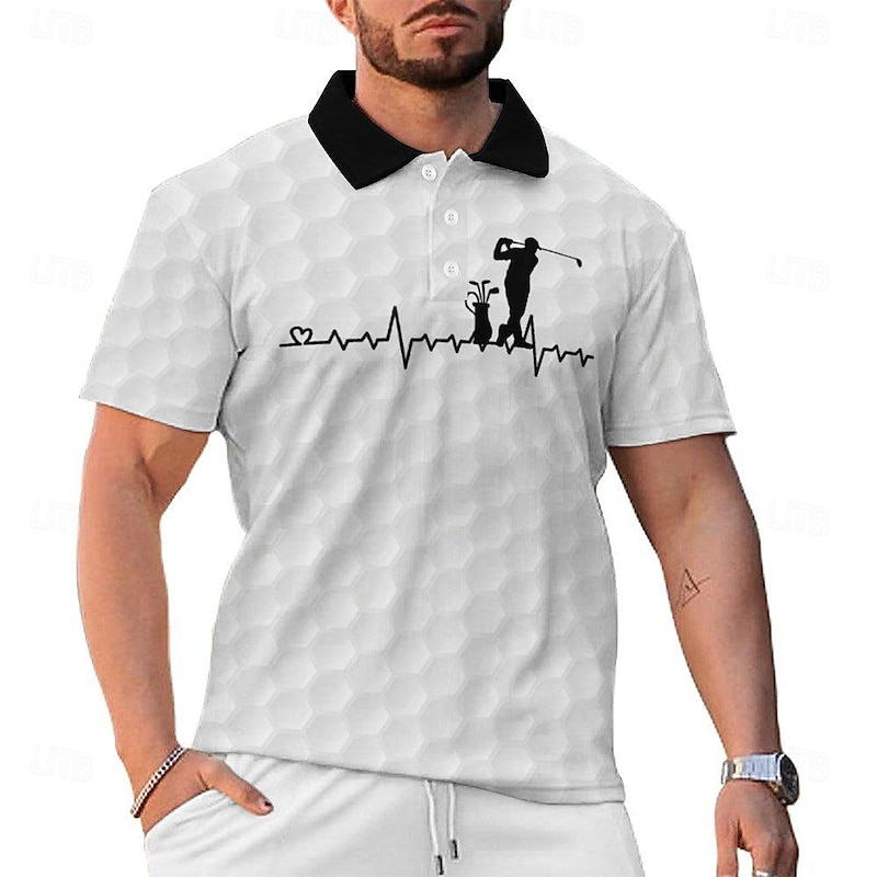 2024 Summer New Style Cross-border European and American 3D Printed Personalized Electrocardiogram Golf Loose Men's Short Sleeve POLO