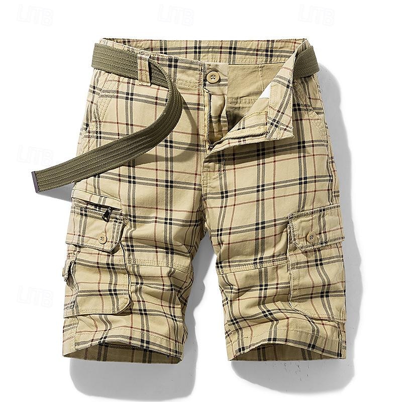 Men's Cargo Shorts Shorts Hiking Shorts Straight Pocket Plaid Comfort Breathable Short Sports Outdoor Daily Going out Stylish Classic Style Black Blue