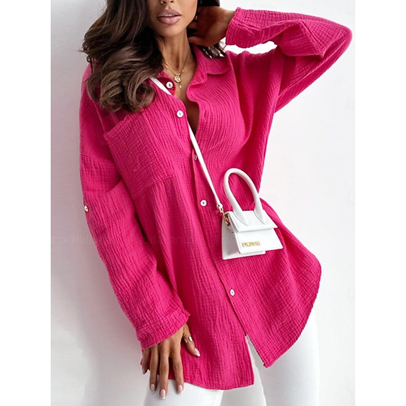 Women's Blouse Stylish Modern Solid Color Buttons Pocket Long Sleeve Shirt Collar Work Blue Orange Green Rose Pink Spring Fall