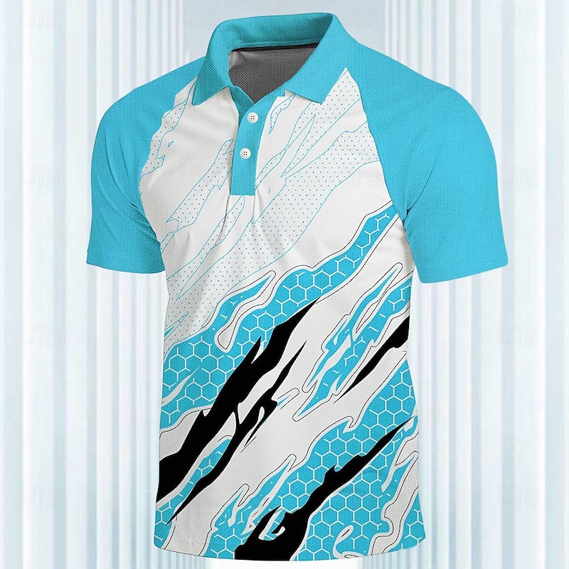 Men's Sports Polo Shirts Golf Shirt Short Sleeve Polo Shirts Collared Shirts Casual Sportswear Vacation Wear 3D Print Buttons Summer Spring Blue Orange