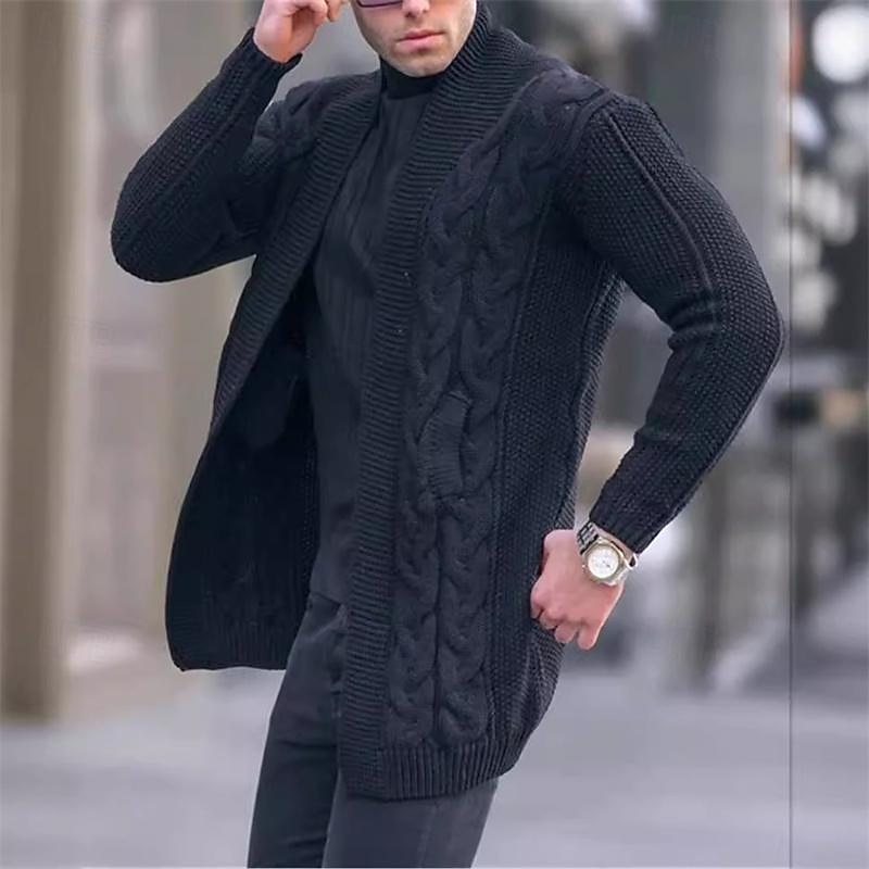 Men's Cardigan Sweater Knit Sweater Cable Knit Regular Solid Color Open Front Fashion Classic Daily Wear Date Clothing Apparel Fall & Winter Black White S M L