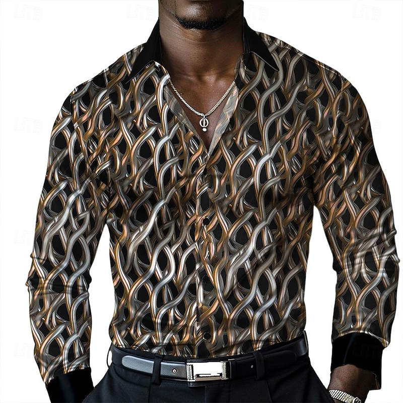 Men's Shirt Dress Shirt Button Up Shirt Long Sleeve Fashion Casual Causal Casual Summer Spring Fall Turndown Button Up 3D Print Brown
