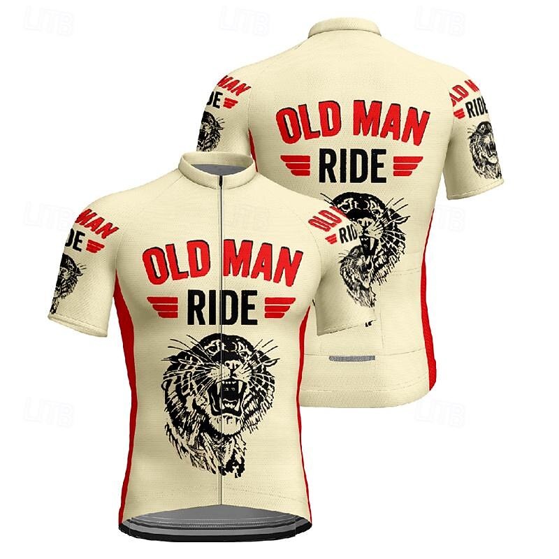 Men's Cycling Jersey Animal Letter & Number Short Sleeve Bike Tee Tshirt Jersey Top with 3 Rear Pockets Mountain Bike MTB Quick Dry Breathable Sports Khaki Clothing Apparel3
