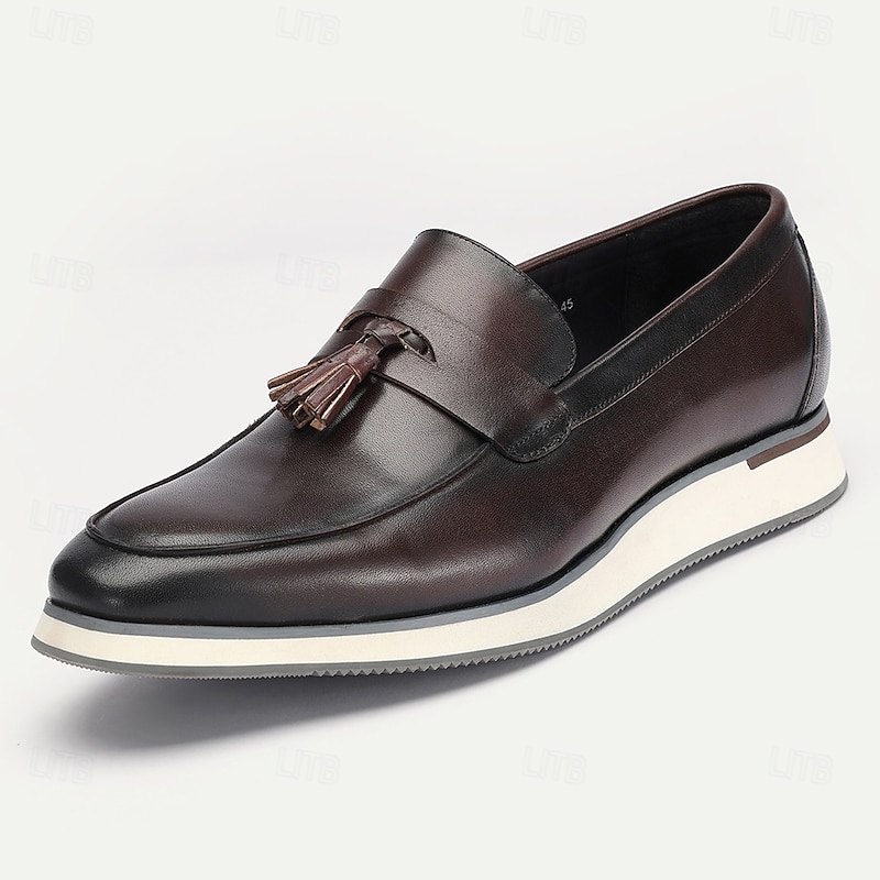 Men's Cowhide Loafers with Tassel Detail and White Sole for Elegant and Casual Wear2