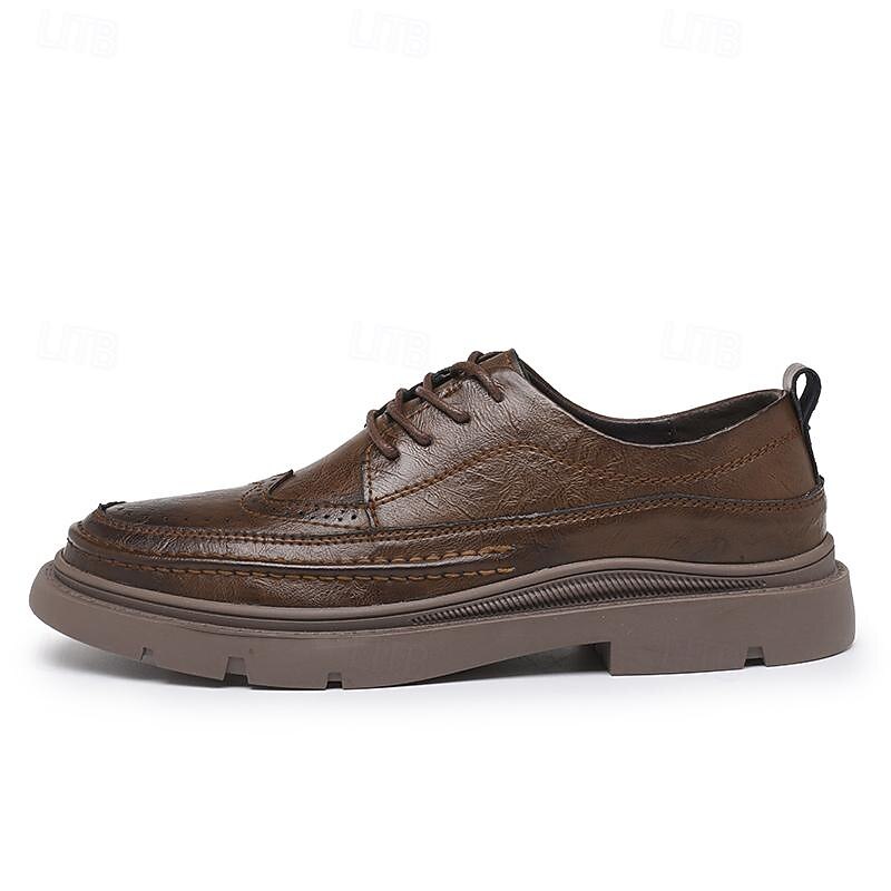 Men's Brown Leather Brogue Oxford Shoes - Stylish and Durable Lace-Up Dress Shoes with Rugged Sole for Formal and Casual Wear3