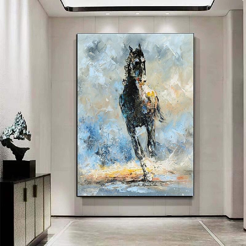 Running Horse oil painting - Hand Painted Modern Palette Knife Abstract Animal Oil Painting On Canvas for bedroom artwork picture wall decorations2
