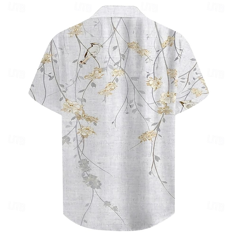 Men's Floral Shirt Button Up Shirt Short Sleeve Casual Vacation Daily Summer Turndown Button Up 3D Print White2