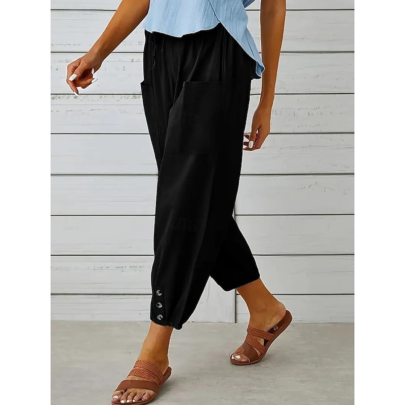 Women's EU / US Size Relaxed Harem Pants Casual Harlem Pants Knee Length High Waist Solid Colored Pocket Harem Breathability Outdoor Inelastic Outdoor Casual Daily Black Spring & Summer Loose Fit