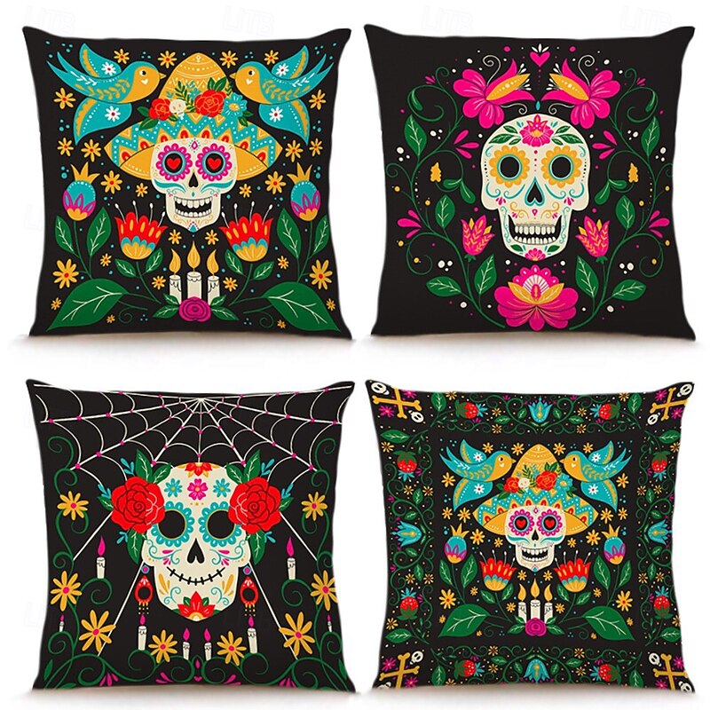 Halloween Day of Dead Decorative Toss Pillows Cover 1PC Soft Square Cushion Case Pillowcase for Bedroom Livingroom Sofa Couch Chair2