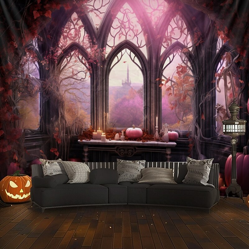Pink Halloween Decorations Window Hanging Tapestry Wall Art Large Tapestry Mural Decor Photograph Backdrop Blanket Curtain Home Bedroom Living Room Decoration4