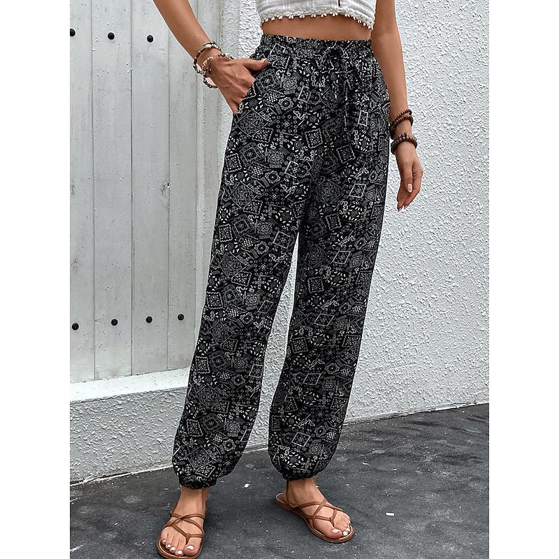 Women's Joggers Pants Trousers Fashion Long Graphic Side Pockets Elastic Waistband Print Breathability Comfortable Micro-elastic Casual Daily Black Navy Blue Spring & Summer Regular Fit2