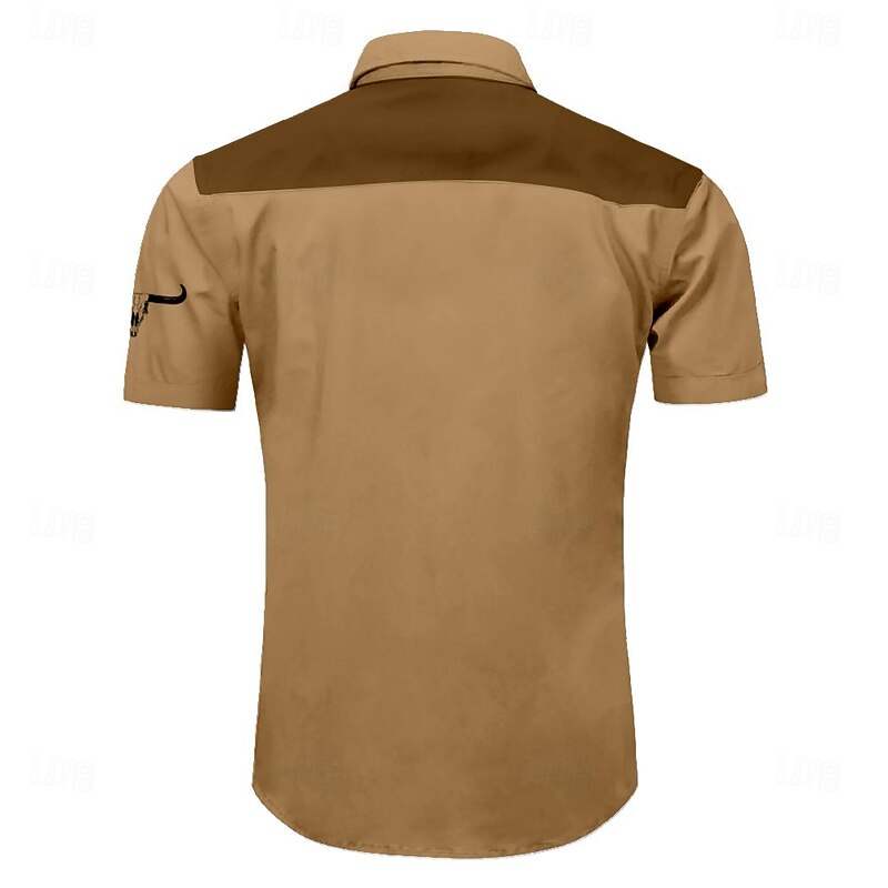 Men's Southwestern Print Shirt Western Shirt Cowboy Shirt Short Sleeve Western Style Outdoor Party Summer Spring Shirt Collar Black Blue Khaki2