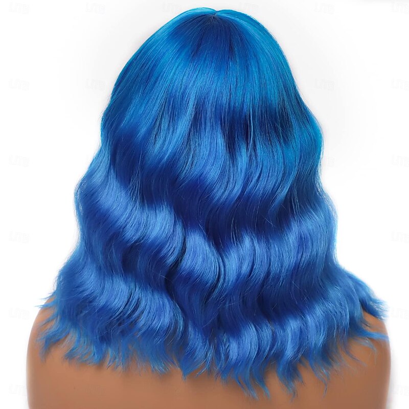 Wig Short Bob Wigs with Bangs for Women Loose Wavy Hair Shoulder Length Wig Synthetic Colorful Wigs Halloween Cosplay Party Wigs4