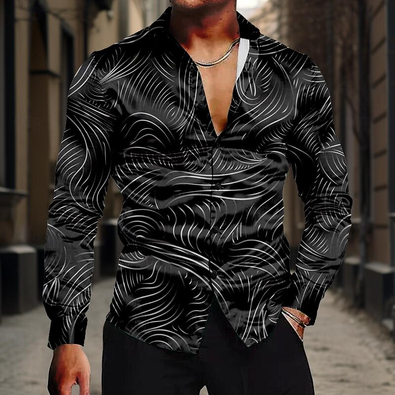 Men's Shirt Satin Shirt Dress Shirt Button Up Shirt Striped Black Yellow Red Blue Long Sleeve Turndown Summer Spring Clothing Apparel Button Up3