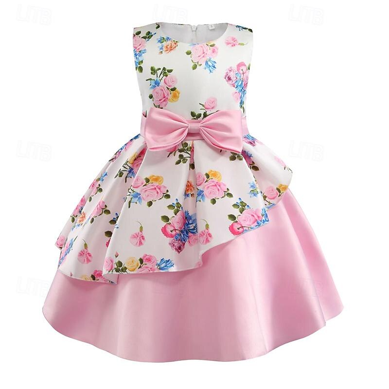 Kids Girls' Party Dress Floral Sleeveless Performance Birthday Tie Knot Beautiful Sweet Polyester Knee-length Party Dress Swing Dress A Line Dress Summer 4 years+ Yellow Pink Red