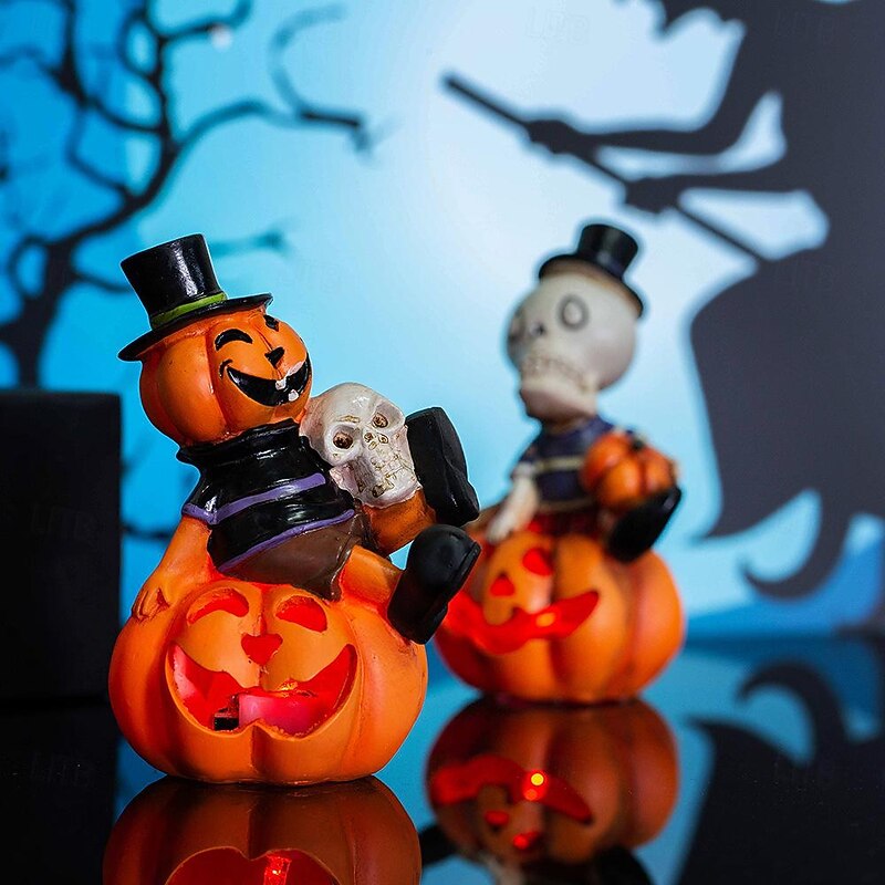 Halloween Decorations LED Skeleton Pumpkin Light, Jack O Lantern Skull Ornament Colorful Sparkling Pumpkin LanternDecoration Creative Luminous Ghost Festival Party Decoration Props  1PC3