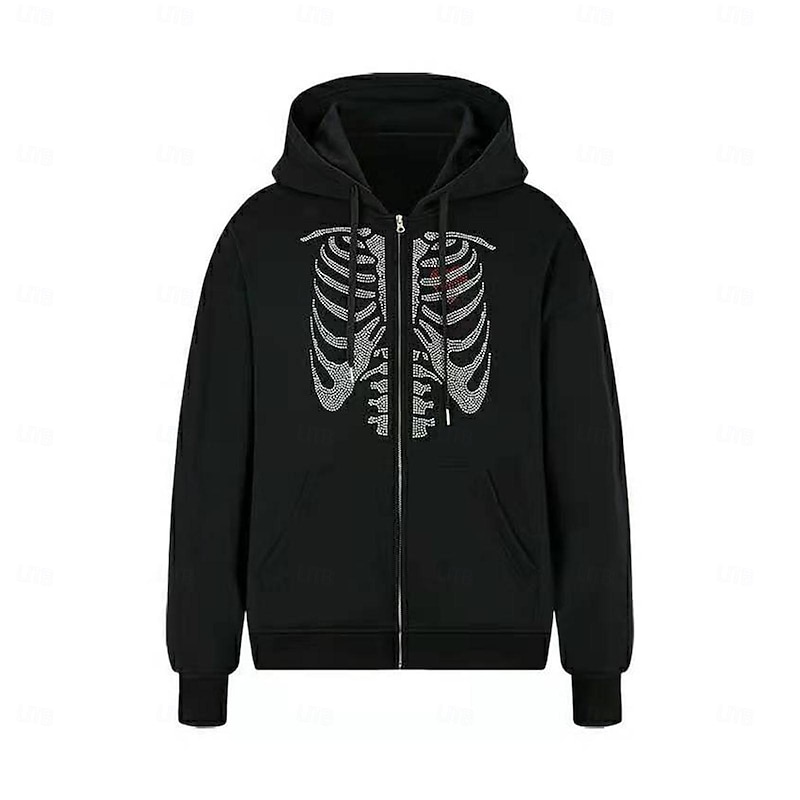 Halloween Skeleton Skull Hoodie Outerwear Zip-Up Hoodie Kings Day For Men's Women's Adults' Halloween Carnival Hot Stamping Party Casual Daily2