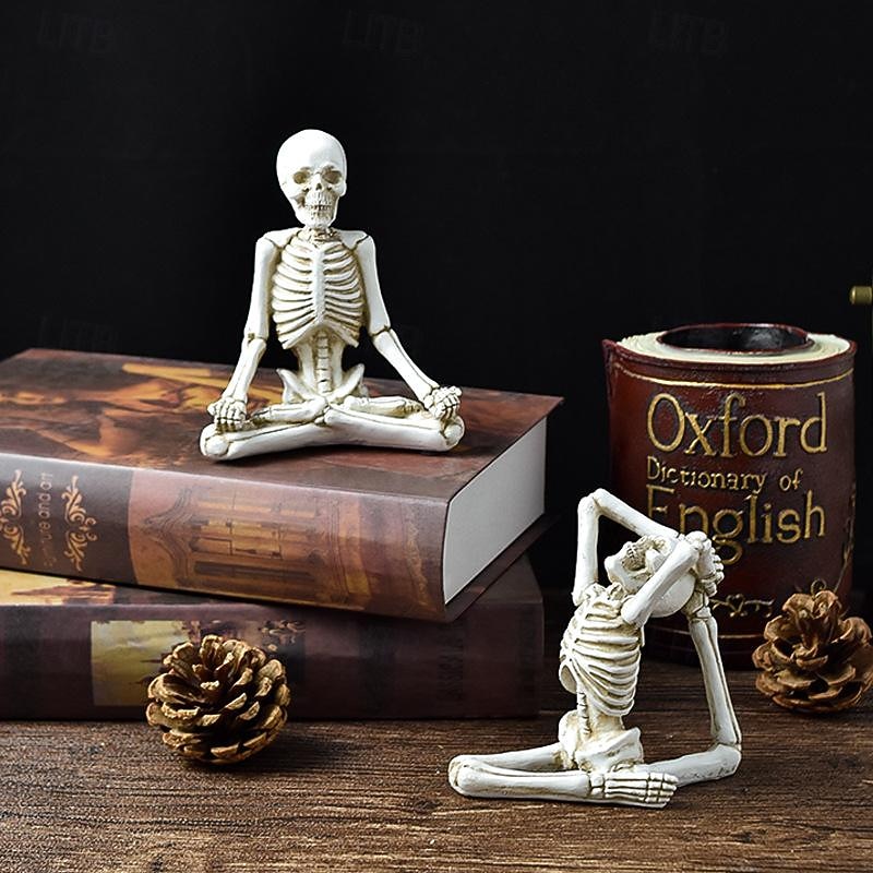 Halloween Yoga skeleton figure decoration with skull resin craft knickknacks3