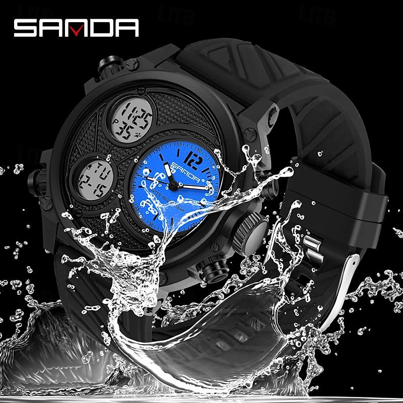 SANDA Men Digital Watch Sports Fashion Wristwatch Luminous Stopwatch Alarm Clock Calendar Resin Watch4