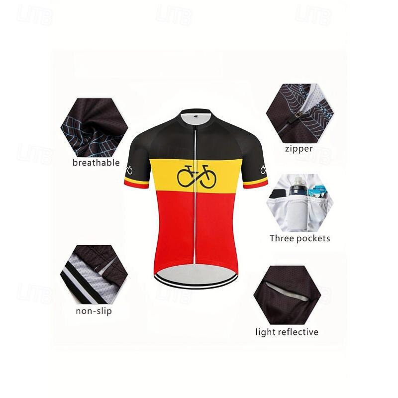 Men's Cycling Jersey Stripes Short Sleeve Bike Tee Tshirt Top with 3 Rear Pockets Mountain Bike MTB Road Bike Cycling Quick Dry Front Zipper Wicking Sports Red Clothing Apparel4