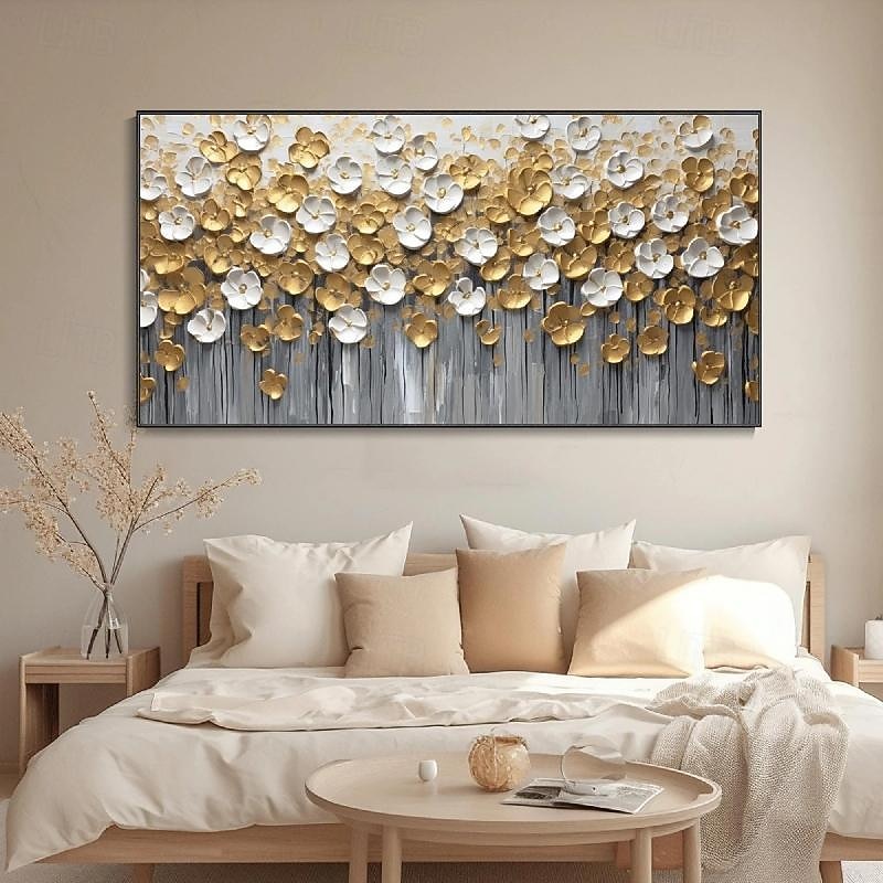 3D Gold Floral Abstract Oil Painting Designer Limited Gold Leaf Painting Modern Light Luxury Canvas Wall Art Room Wall Decor Gift