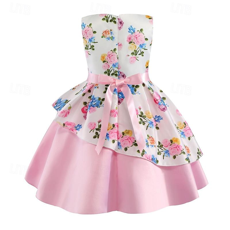 Kids Girls' Party Dress Floral Sleeveless Performance Birthday Tie Knot Beautiful Sweet Polyester Knee-length Party Dress Swing Dress A Line Dress Summer 4 years+ Yellow Pink Red3
