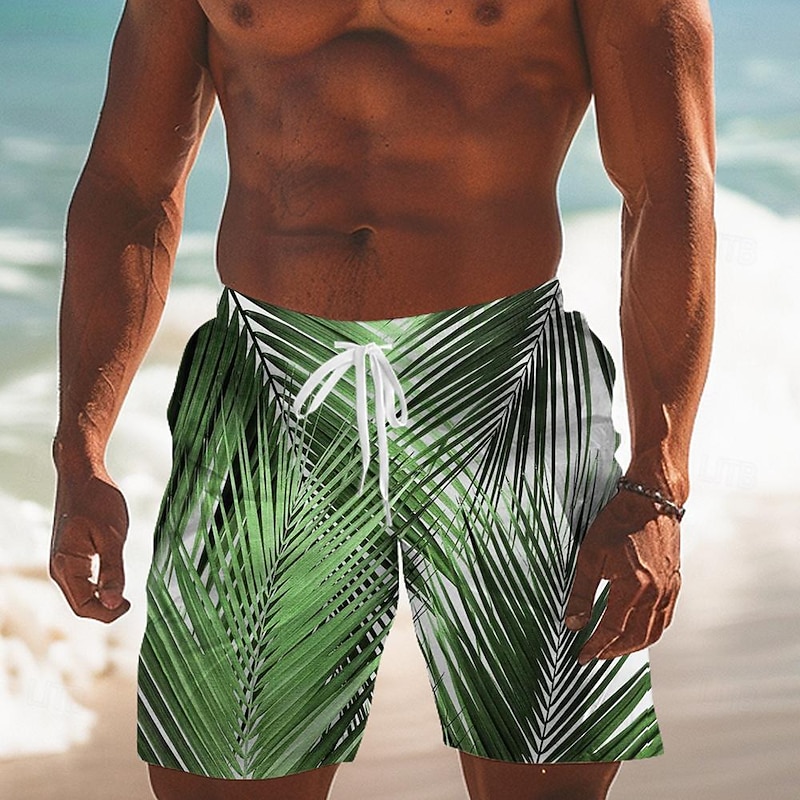 Men's Leaf Tropical Plants Swimming Trunks Board Shorts Shorts Mid Waist Fashion Streetwear Designer Casual Daily Holiday Pocket Drawstring Elastic Waist Designer Clothing Apparel3