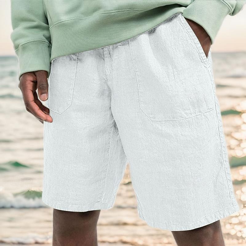 Men's Shorts Linen Shorts Summer Shorts Beach Shorts Pocket Drawstring Elastic Waist Plain Comfort Breathable Knee Length Casual Daily Holiday Fashion Classic Style Black White3