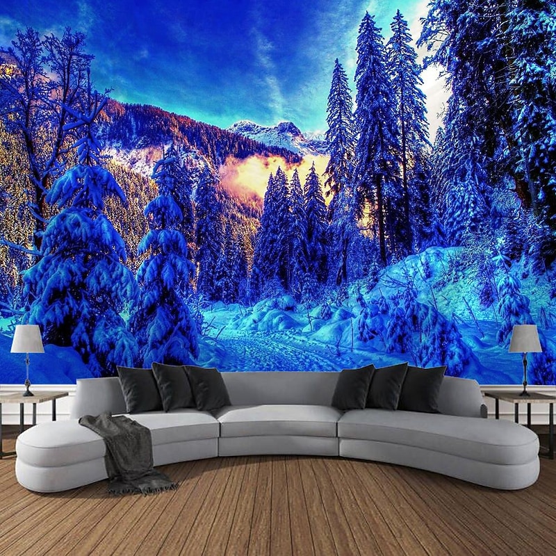 Winter Nature Forest Hanging Tapestry Wall Art Large Tapestry Mural Decor Photograph Backdrop Blanket Curtain Home Bedroom Living Room Decoration2