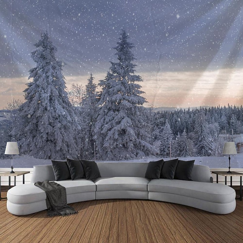 Winter Nature Forest Hanging Tapestry Wall Art Large Tapestry Mural Decor Photograph Backdrop Blanket Curtain Home Bedroom Living Room Decoration