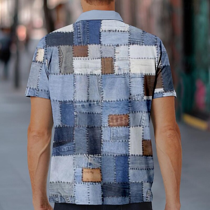 Men's Plaid Polo Shirts Golf Shirt Short Sleeve Polo Shirts Collared Shirts Vintage Vacation Wear Formal Wear Festival Wear Buttons 3D Print Spring & Summer Blue Khaki Gray2