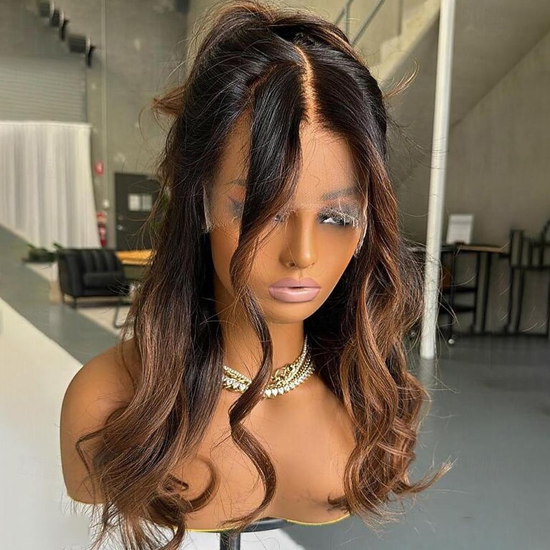 Remy Human Hair 13x4 Lace Front Wig Free Part Brazilian Hair Wavy Brown Wig 130% 150% Density Ombre Hair Highlighted / Balayage Hair 100% Virgin Glueless For Women Long Human Hair Lace Wig2