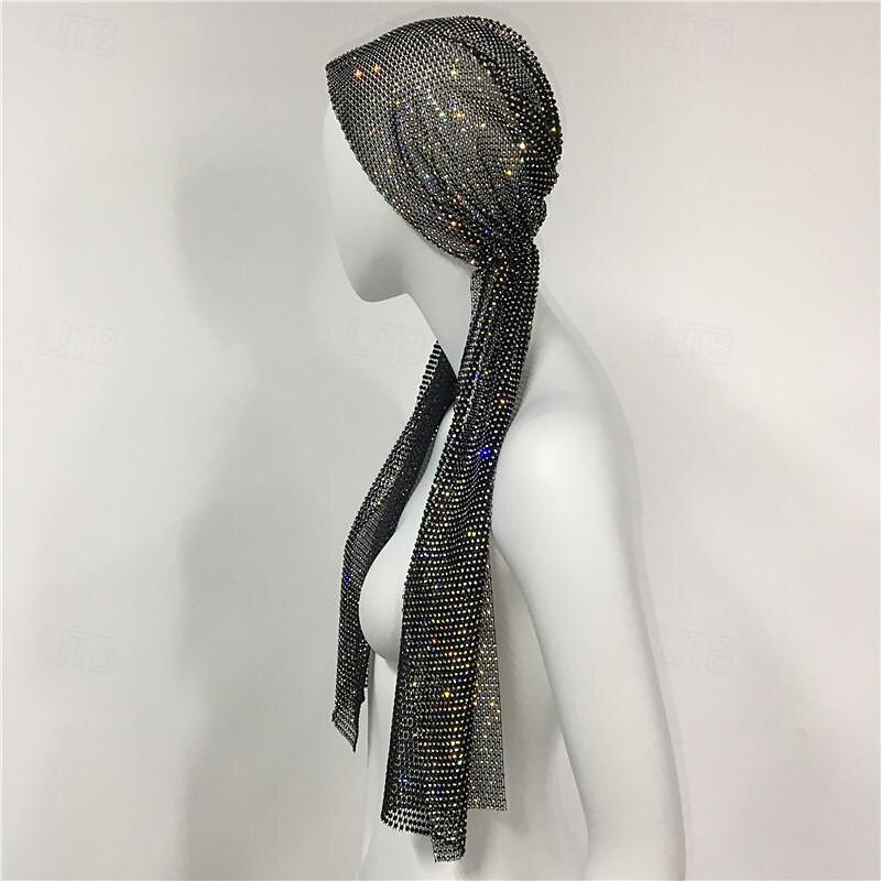Luxurious Wide Mesh Rhinestone Headband - Elastic Crystals Turban Head Wrap with Sparkling Accents - Perfect for Women in Nightclub, Rave Party3
