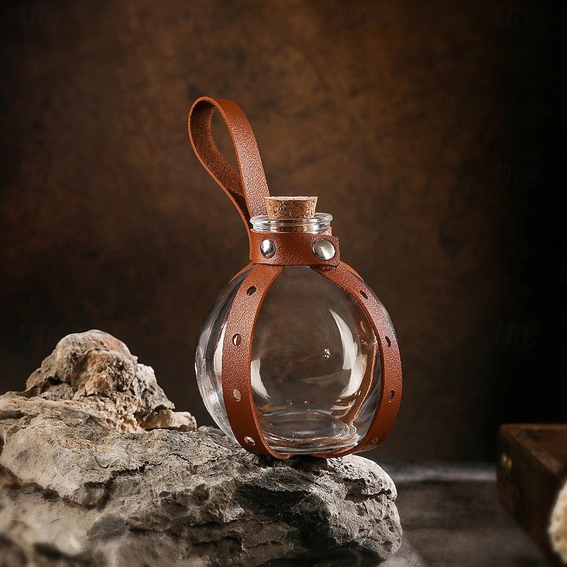 Dark Magic Potion Bottle - Wizard Potions Glass Holder with Cork Stopper and Faux Leather Harness with Holster Loop