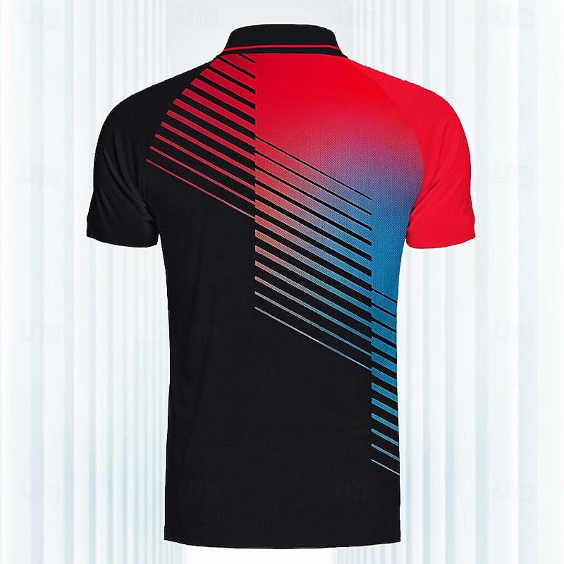 Men's Striped Sports Polo Shirts Golf Shirt Short Sleeve Polo Shirts Collared Shirts Casual Sportswear Vacation Wear 3D Print Buttons Summer Spring Red2
