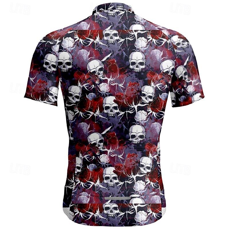 Men's Cycling Jersey Skull Short Sleeve Bike Tee Tshirt Jersey Top with 3 Rear Pockets Mountain Bike MTB Quick Dry Breathable Sports Red Clothing Apparel2