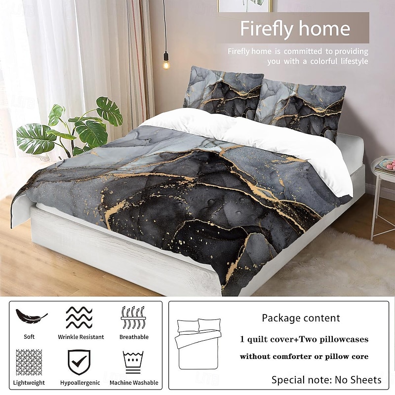 Nordic Marble Abstract Watercolor Pattern 3-Piece Down Duvet Cover Set for Hotels Bedrooms Guest Rooms and Hotels Comfortable Bedding Set4