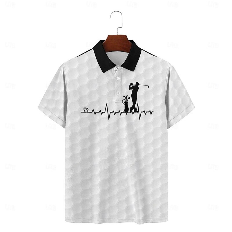 2024 Summer New Style Cross-border European and American 3D Printed Personalized Electrocardiogram Golf Loose Men's Short Sleeve POLO4
