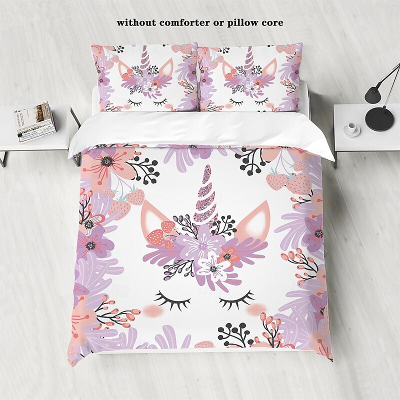 Unicorn Duvet Cover Set Includes Duvet Cover and Pillowcases Whimsical and Magical Design Soft and Comfortable Fabric Perfect for Adding Enchantment to Your Bedroom Decor Easy to Wash and Maintain