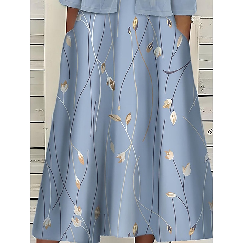Women's Midi Dress Two Piece Dress Set Casual Dress Print Dress Outdoor Daily Fashion Elegant Pocket Print Crew Neck Half Sleeve Floral Regular Fit Pink Blue Sky Blue Summer Spring S M L XL XXL3