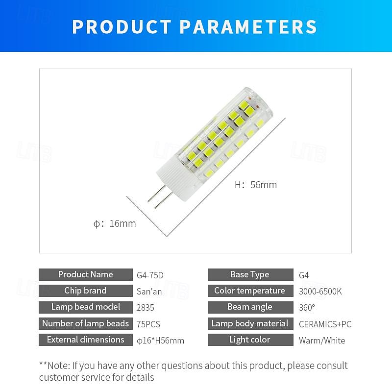 6pcs G4 LED Bi-pin Lights 400Lumens 7W 75LED Beads SMD 2835 Warm White White 220 V2