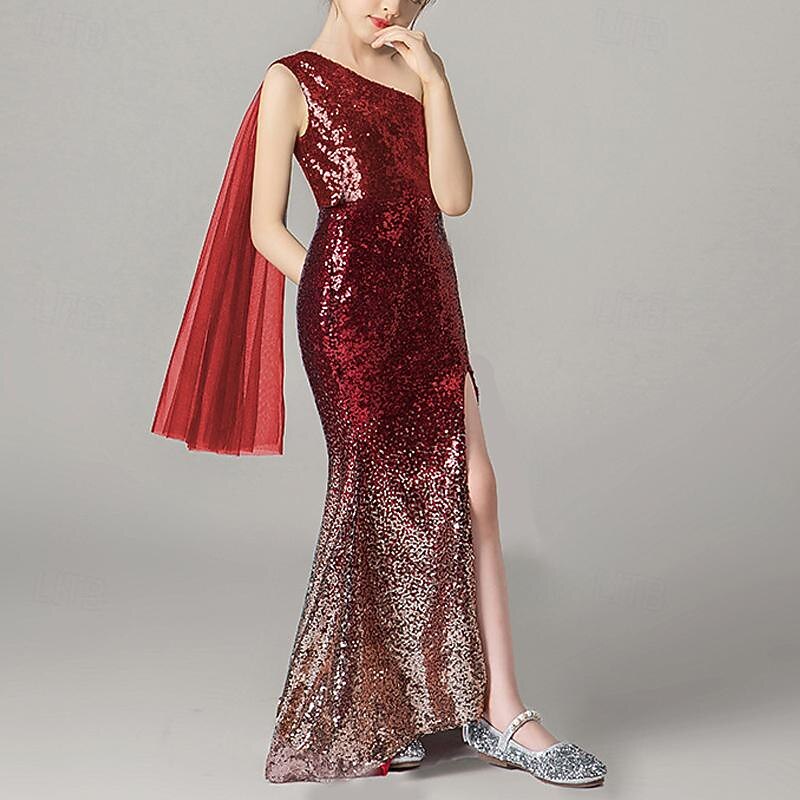 Girls' 3D Solid Color Party Dress Sleeveless Summer Performance Party Birthday Princess Beautiful Sweet Kids 4-12 Years Party Dress Fishtail Dress Maxi Regular Fit