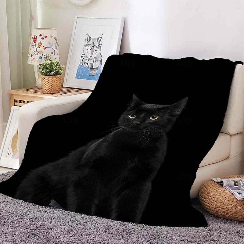 Black Cat Flannel Blanket Sofa Cover Blanket Office Nap Blanket AC Blanket Skin-friendly Children Adult Bedroom Blanket3