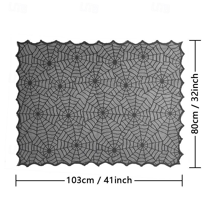 Frightening Halloween Tablecloth 32x41inch Rectangular Festival Black Lace Spiderweb Bat Table for Seasonal Use2