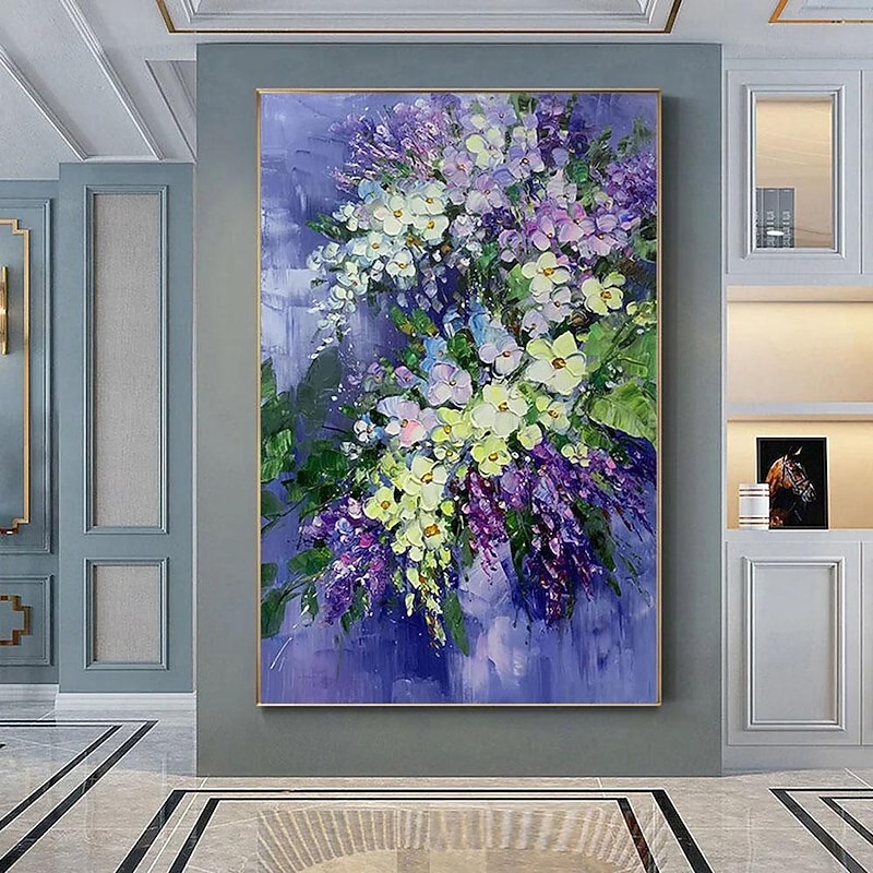 Large original art blooming orchid flower oil painting Abstract Blue Purple Yellow flower wall art living room decor palette knife painting Unframed